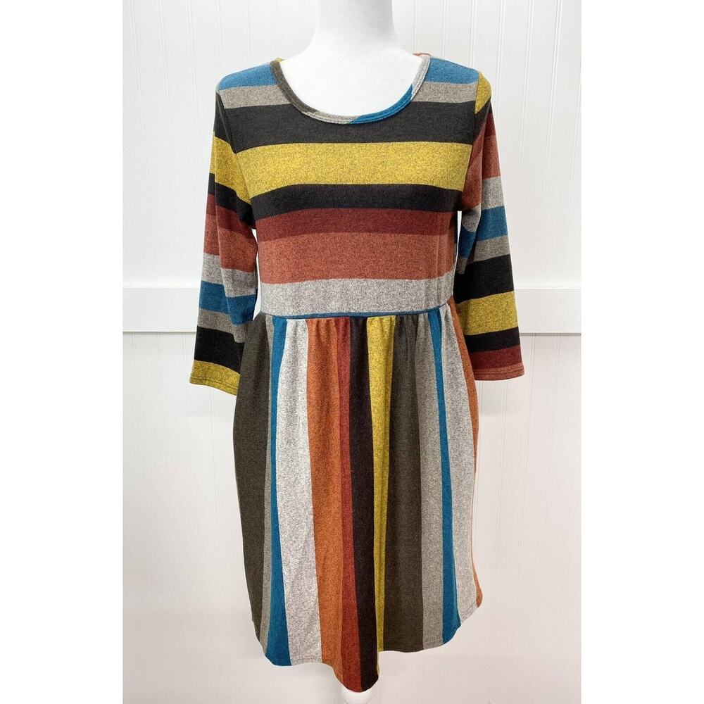 Striped Dress Egs California Fit & Flare Sz Medium Colorful Colorblock Stretchy